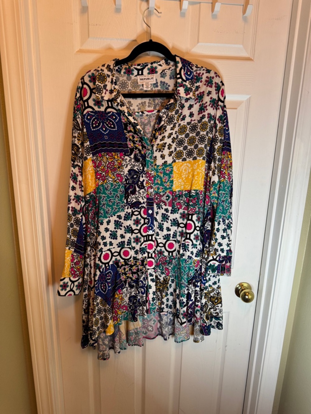 For The Republic Floral Patchwork Top in Teal, Pink, Navy, Yellow, Cream, Black